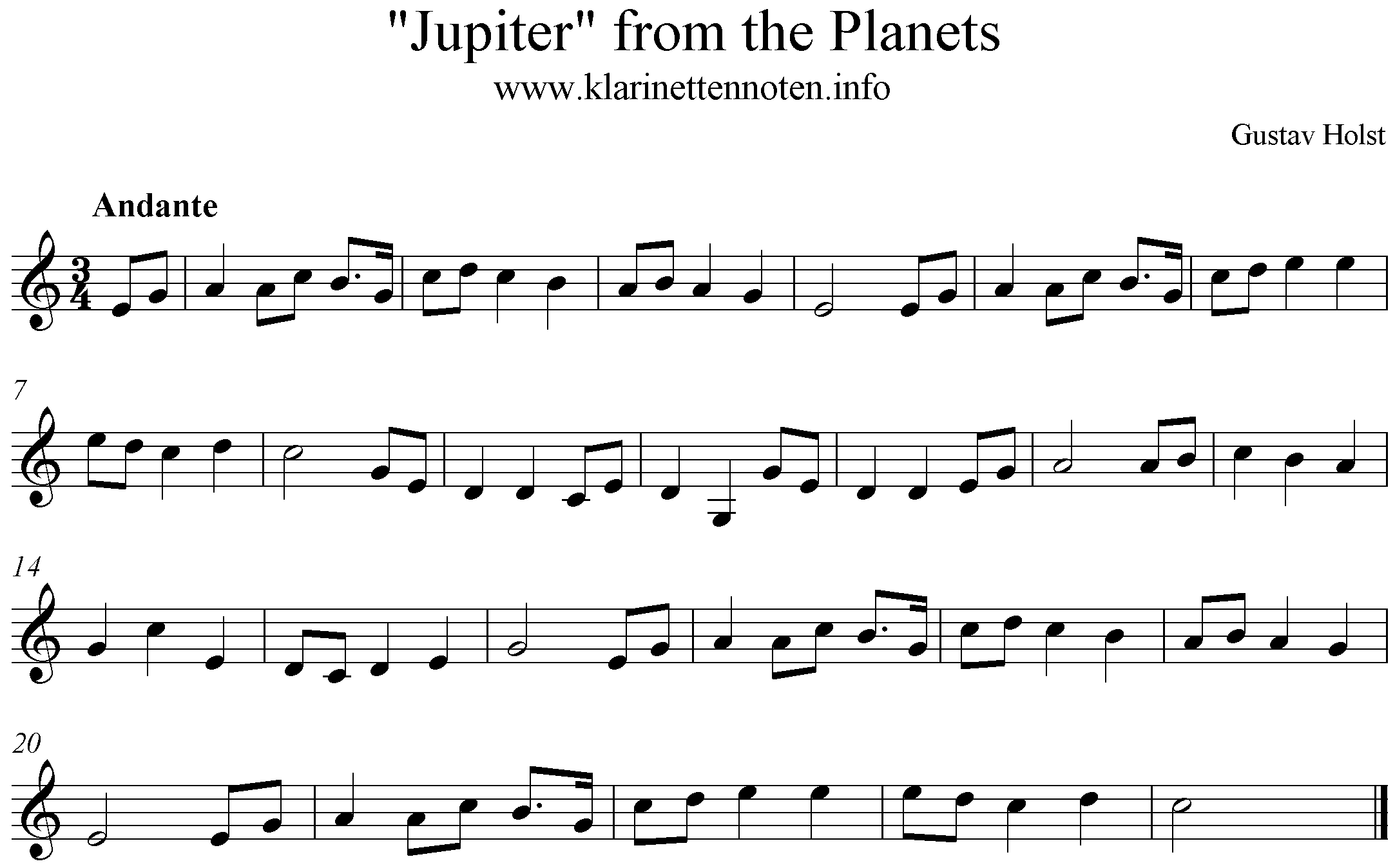 Jupiter from the Planest , C-Major, Clarinet, freesheetmusic